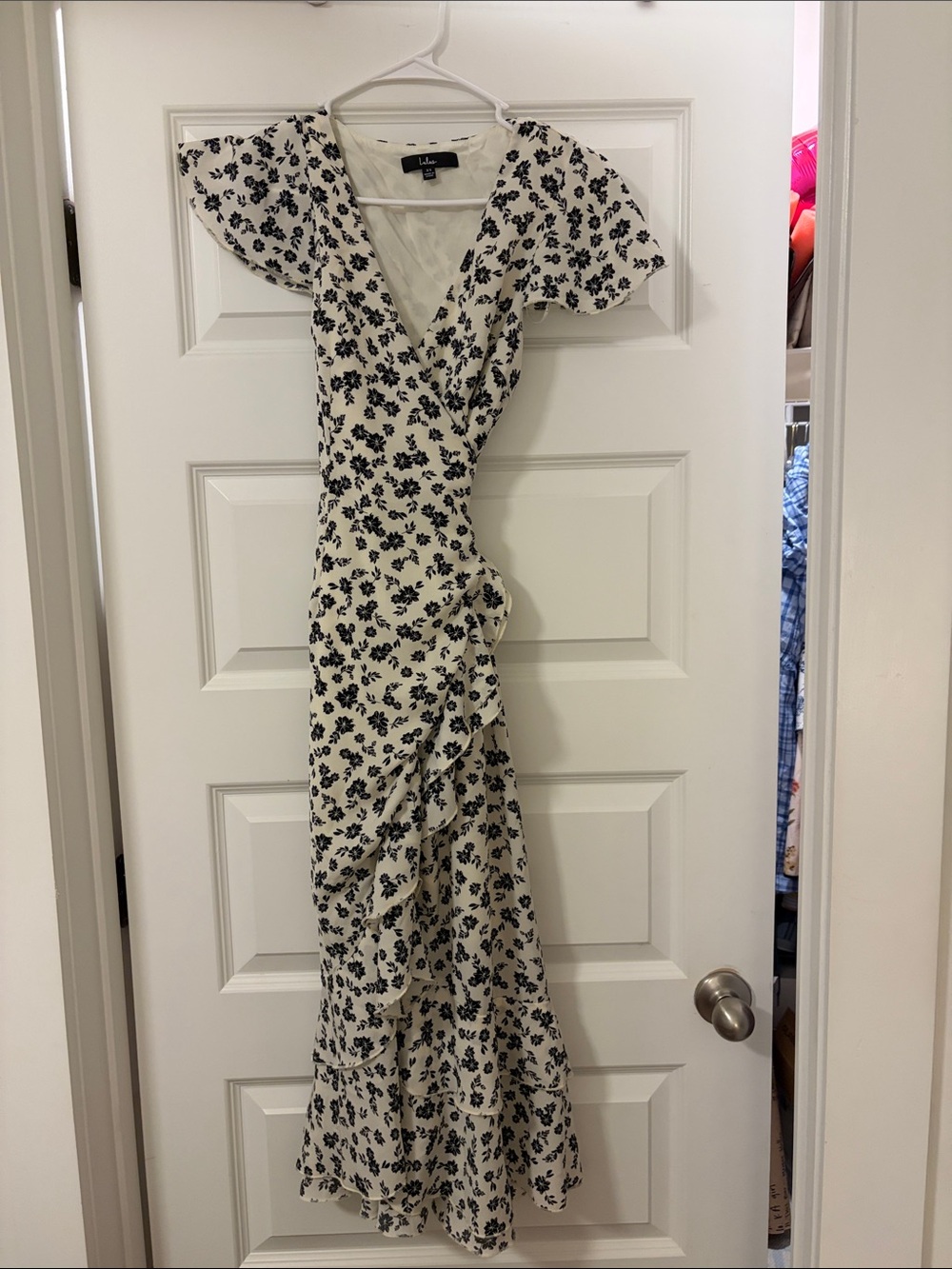 Lulu's Cream Maxi Dress with Black Floral Print